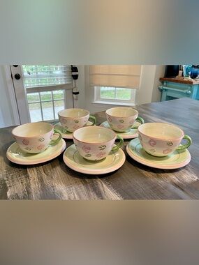 Bella Ceramica “Pastis” Tea Set – 5 Teacups & 5 Saucers | Hand-Painted